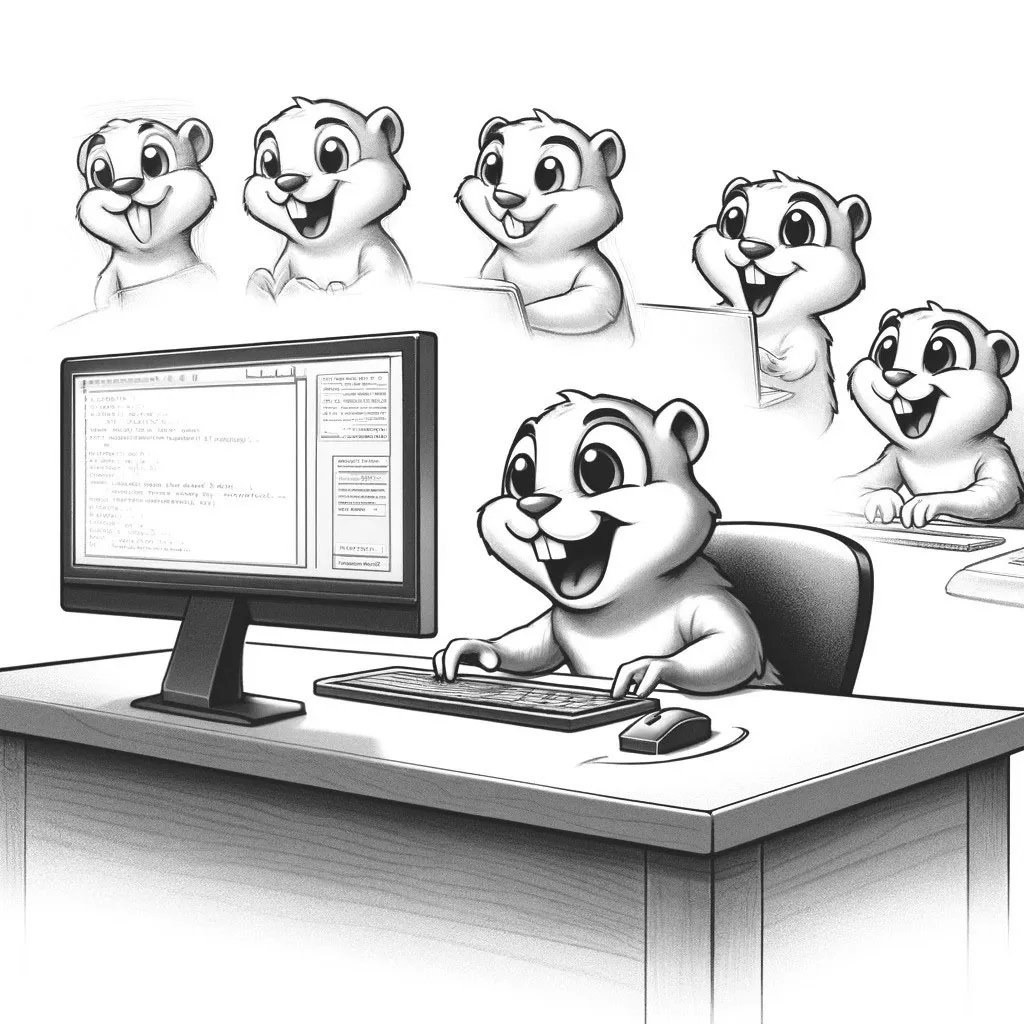 Gopher practicing in front of a computer.